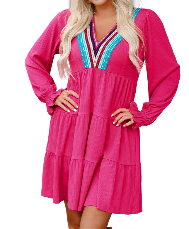 Lyra Crochet V Neck Long Sleeve Mini Dress