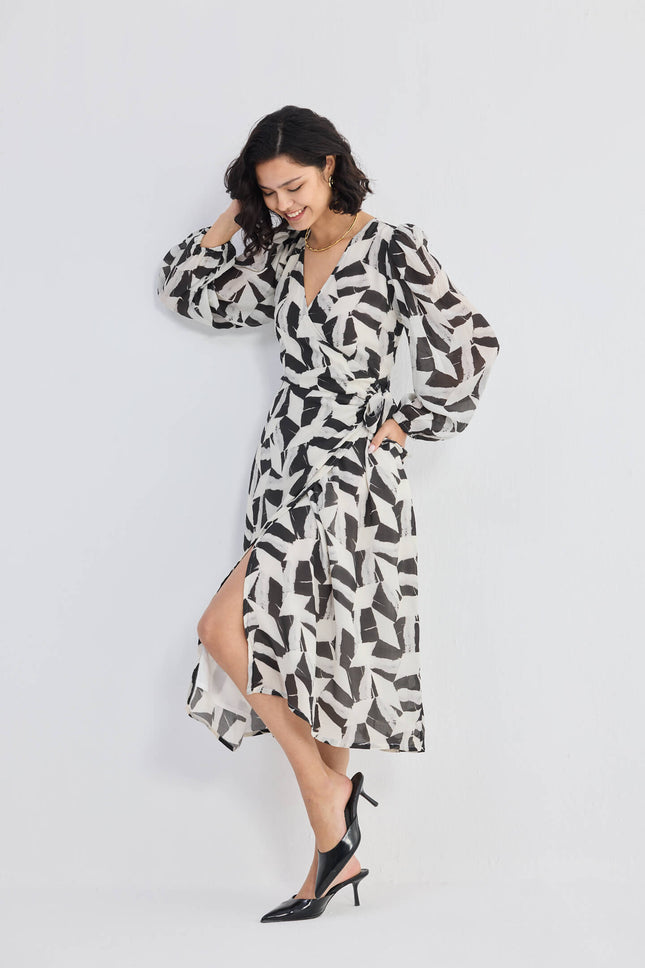 Midi Abstract Mosaic Wrap Dress