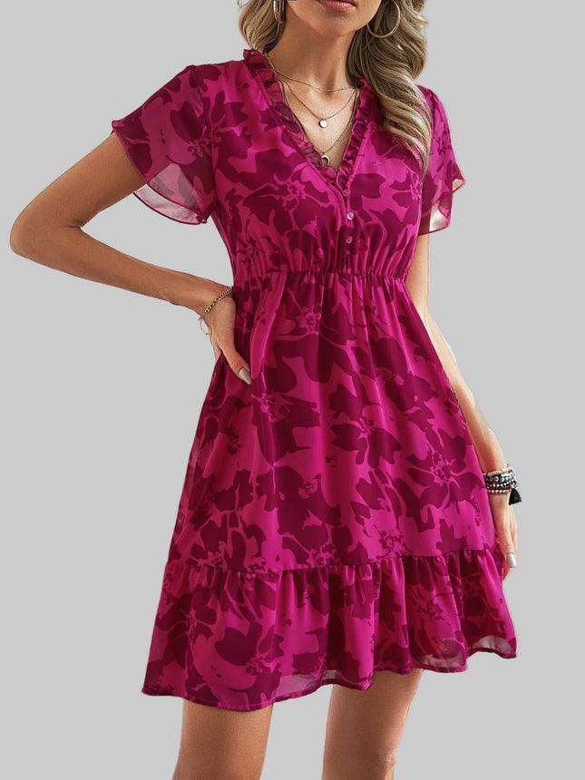 Floral Print V Neck Casual Dress