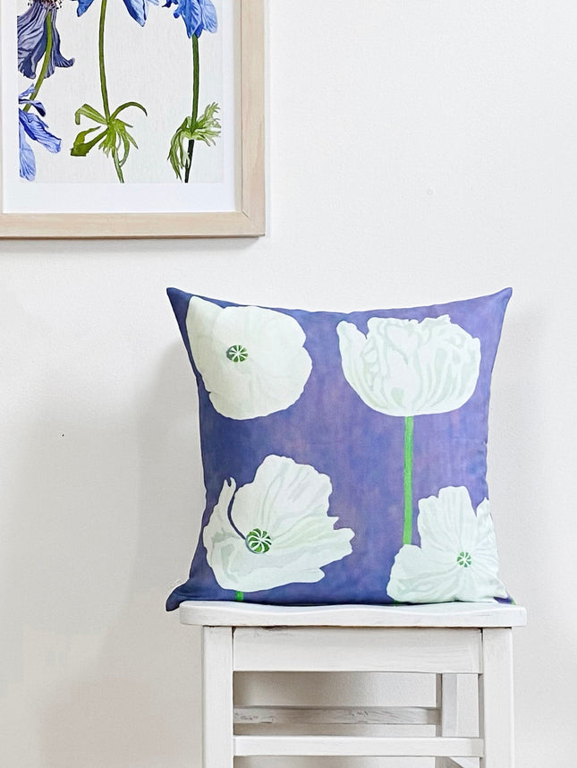White Poppies On Violet Throw Pillow